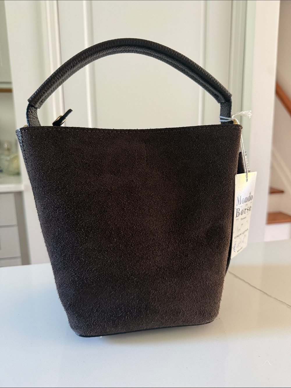 Suede Bucket Bag in Dark Brown Firenze made in Italy 9 W x 8 H x 6
